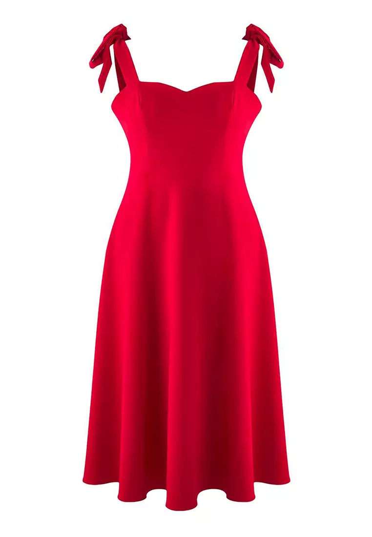 A-Line Strap Detailed Midi Woven Evening Prom Dress