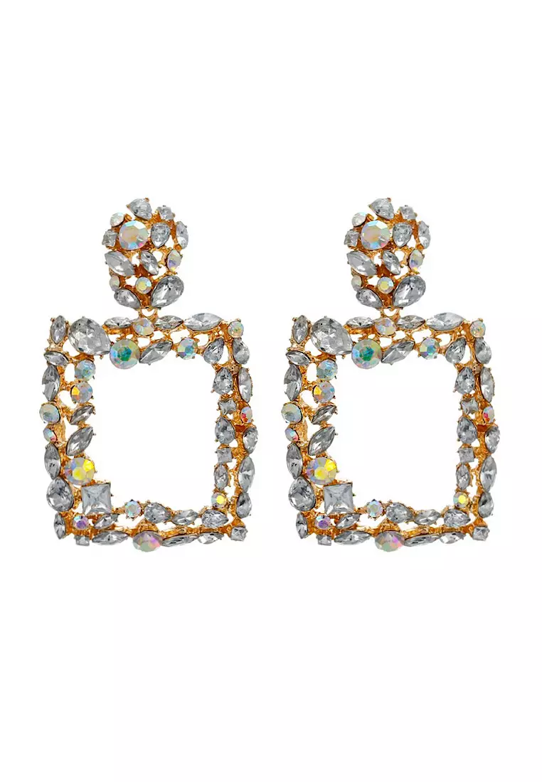 Gold square top statement earrings