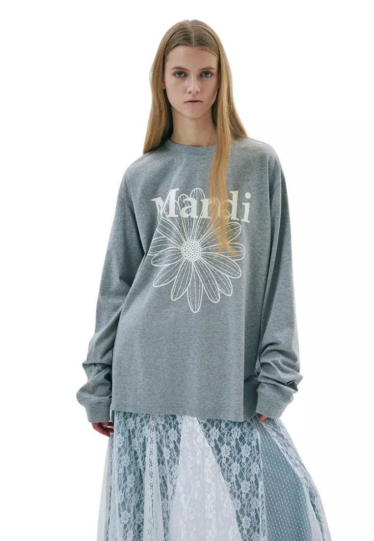 Unisex Tshirt Long Sleeve Flowermardi - Grey Ivory