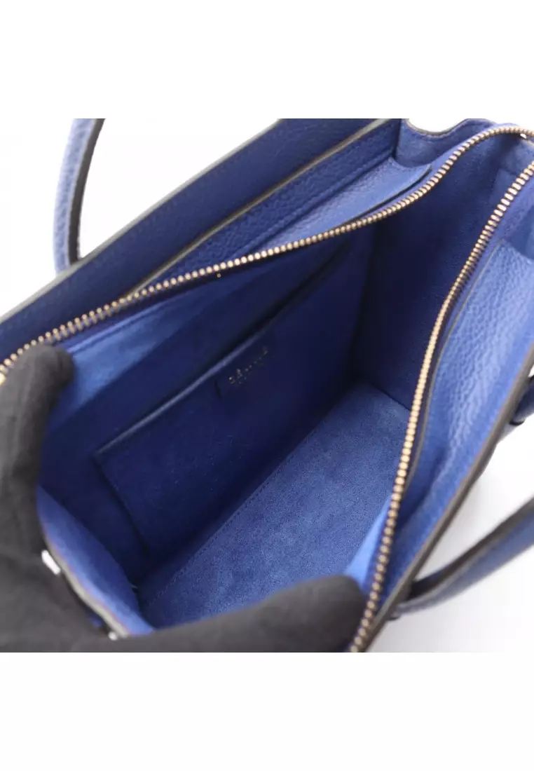 Pre-Loved Celine luggage nano shopper Handbag leather blue 2WAY