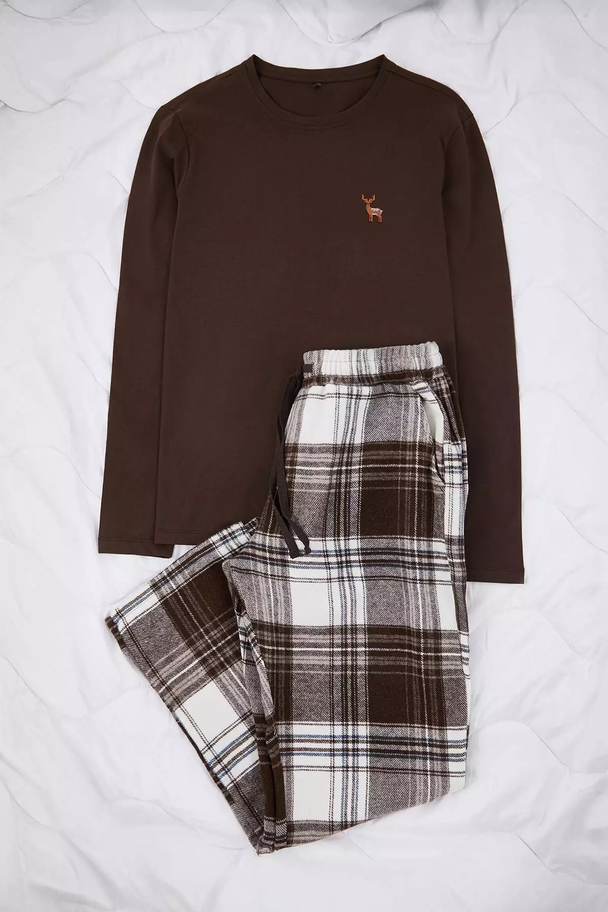 Brown Regular Plaid / Checkered Homewear Pajama Set Tmnaw26Pt00061