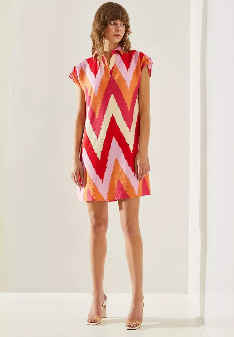 Women's Polo Collar Patterned Summer Dress Dress 60251127