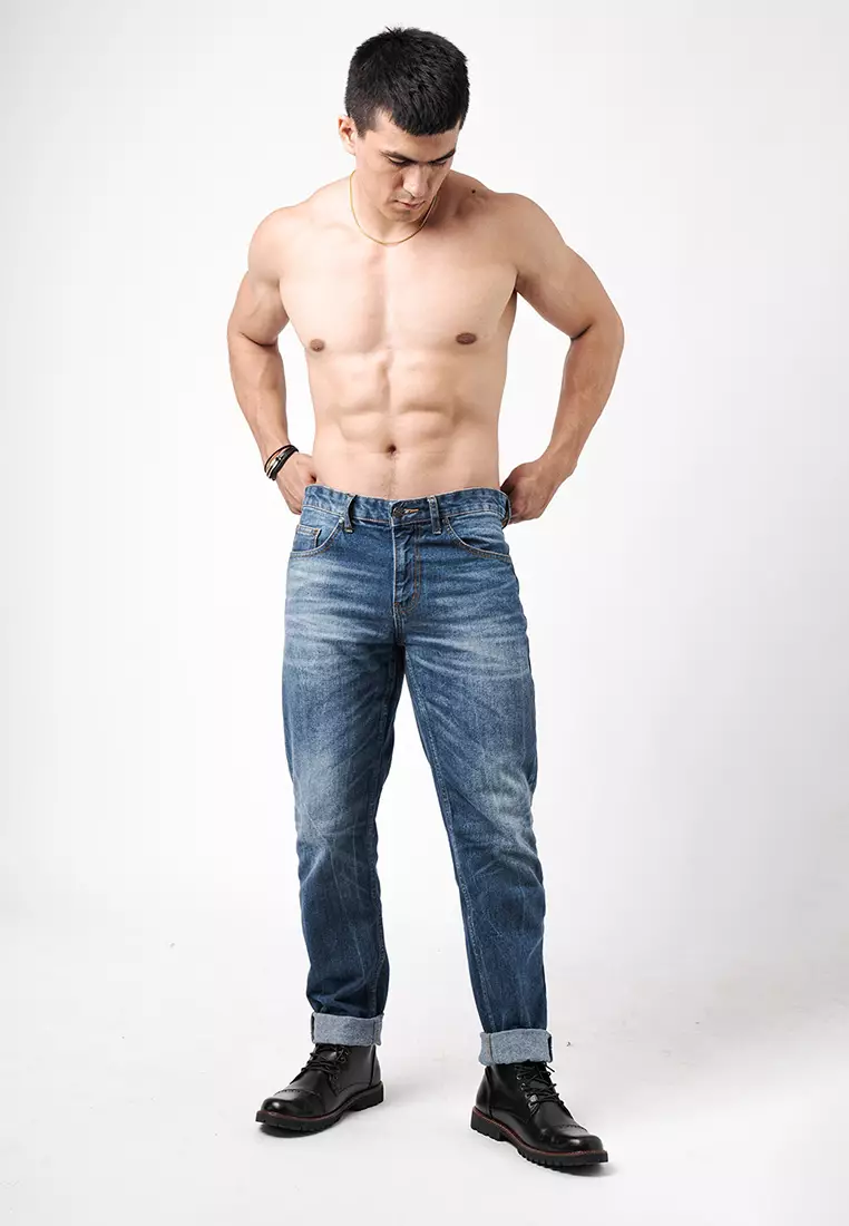 Tapered Fit Jeans Premium Mid Blue Wash