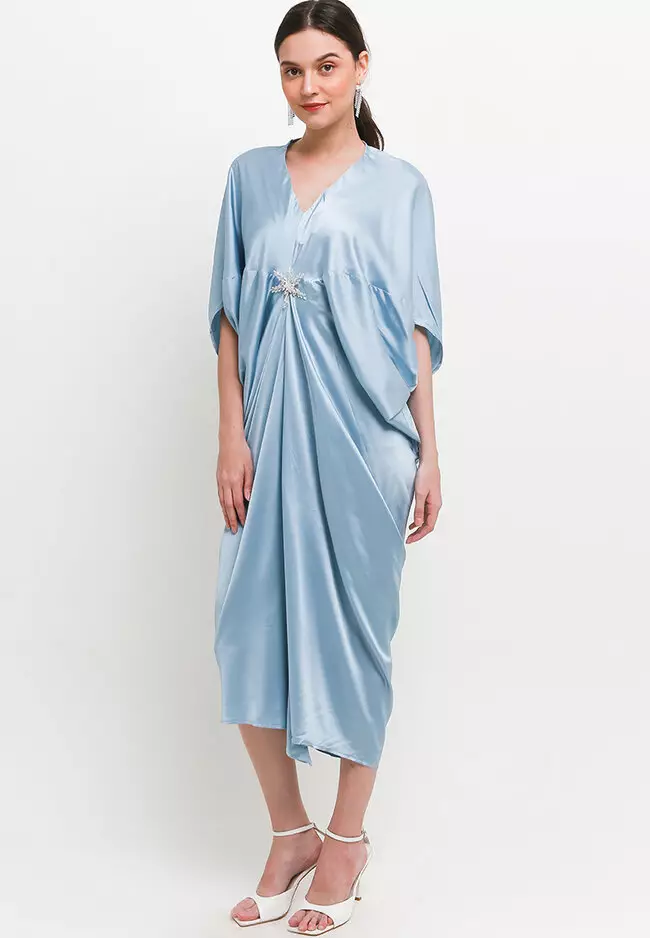 Silky Sateen Penguin Kaftan W/ Pearl & Diamond Brooch