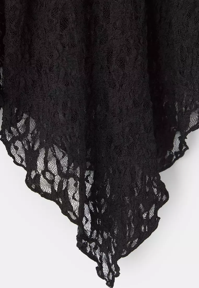 Black Lace Asymmetrical Handkerchief Form Midi Knitted Plus Size Skirt