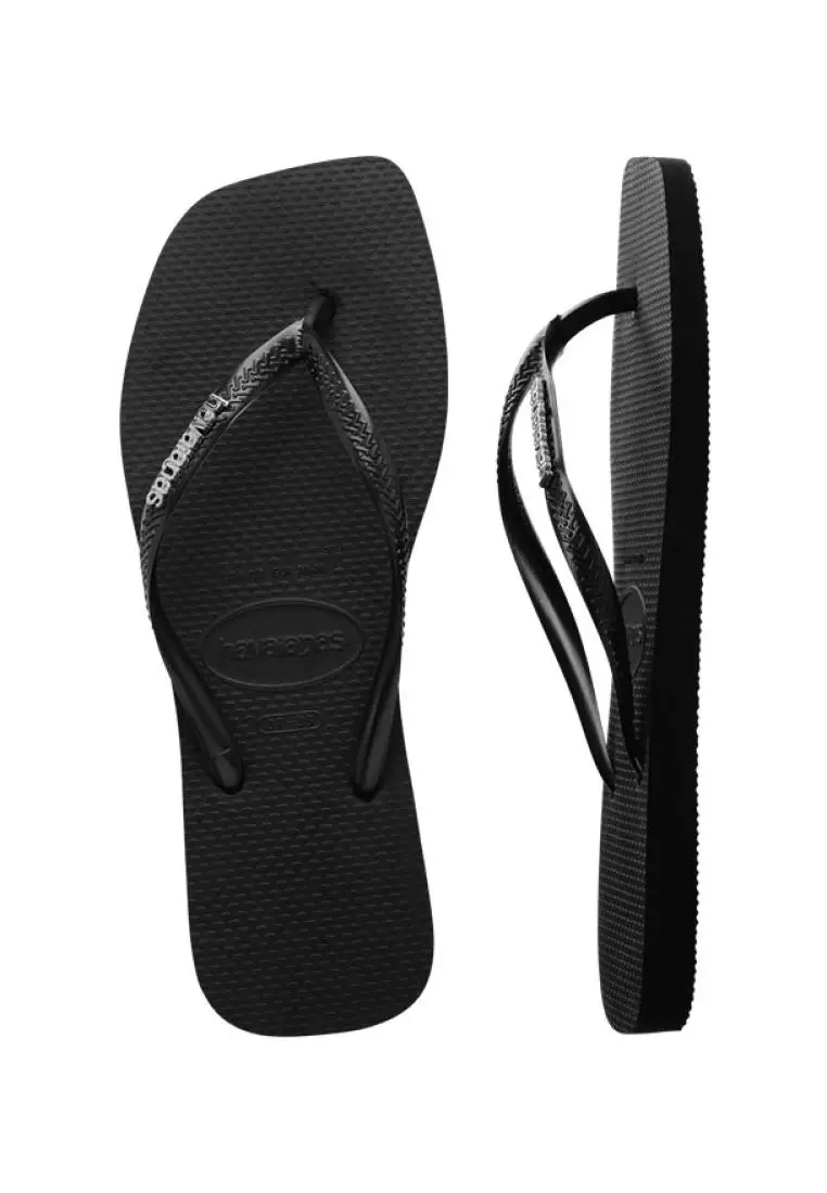 Slim Square Logo Metallic Flip Flops