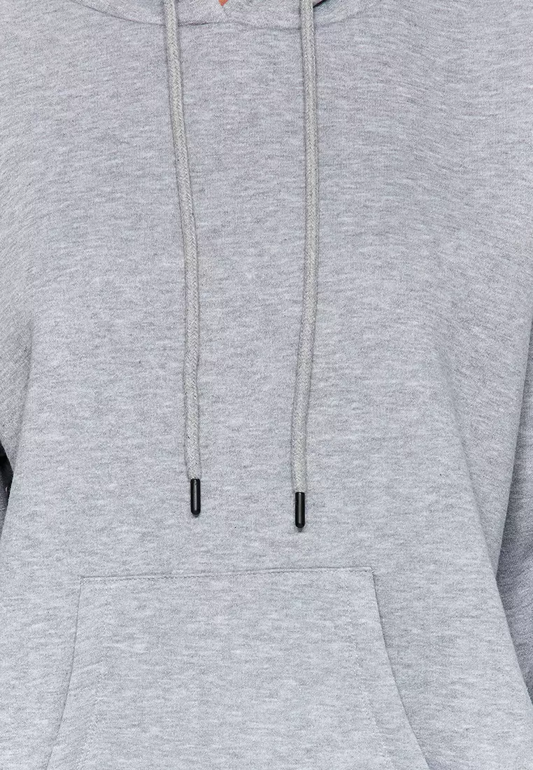 Gray Melange Thick Fleece Inside Oversize/Wide Fit Hoodie Basic Knitted Sweatshirt TWOAW24SW00103.