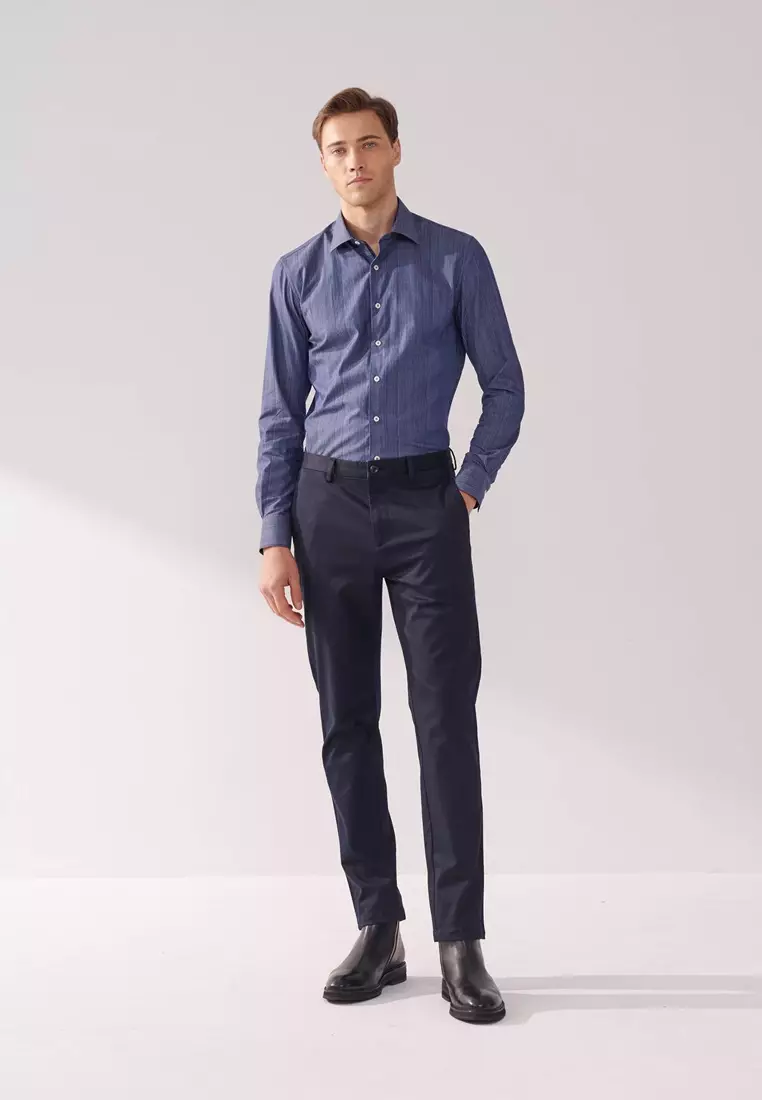 Dark Blue Striped Slim Fit Shirt
