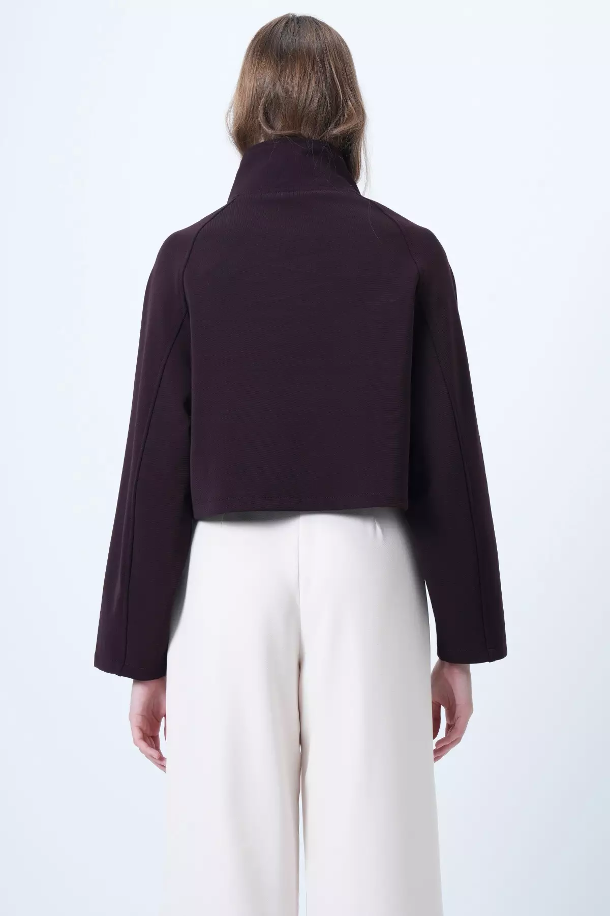 Women'S Purple Stand Collar Double Pocket Raglan Sleeve Jacket Alc-X14409