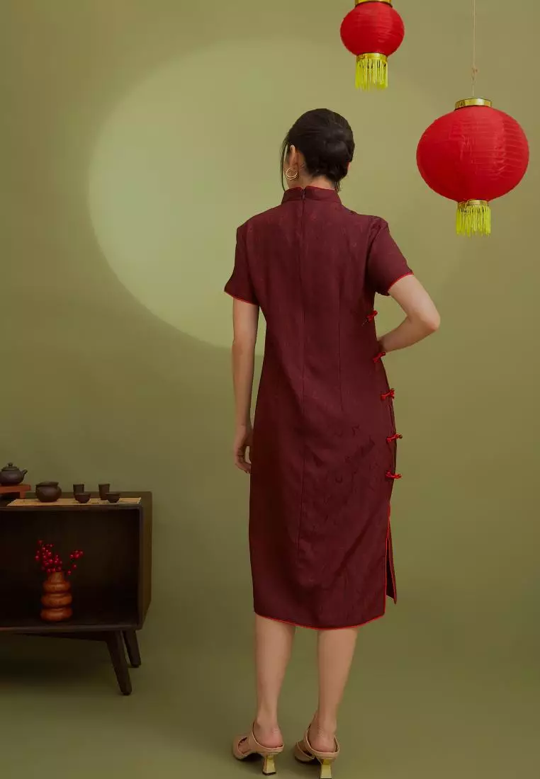 Achiera Cheongsam Dress in Maroon