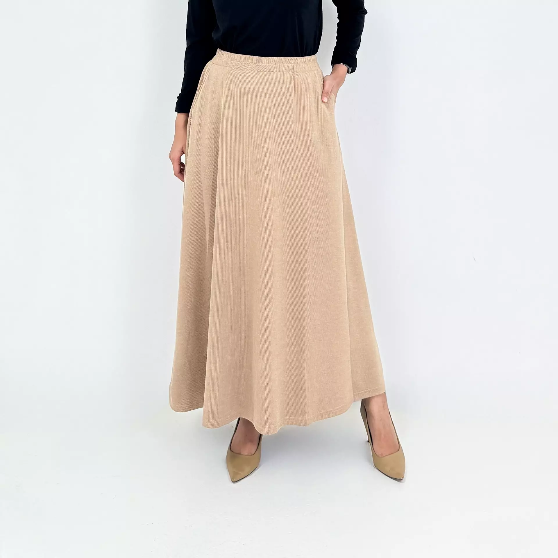 Longskirt Corduroy Ani [COKLAT] Rok Panjang Wanita Knit