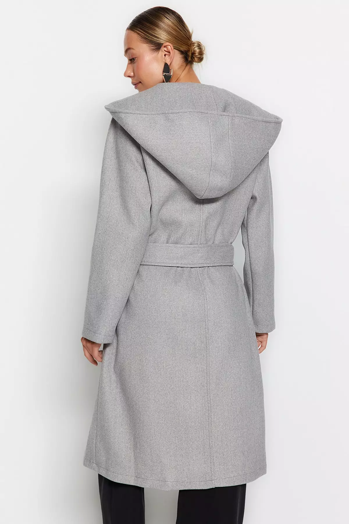 Buy Trendyol Gray Oversized Wide-cut Standard Size Hooded, Belted Long  Stamped Coat 2023 Online | ZALORA Singapore