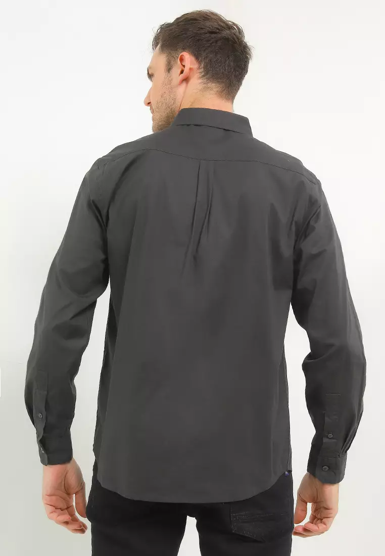 Kemeja Lengan Panjang Stretch Slim Fit - Dark Grey