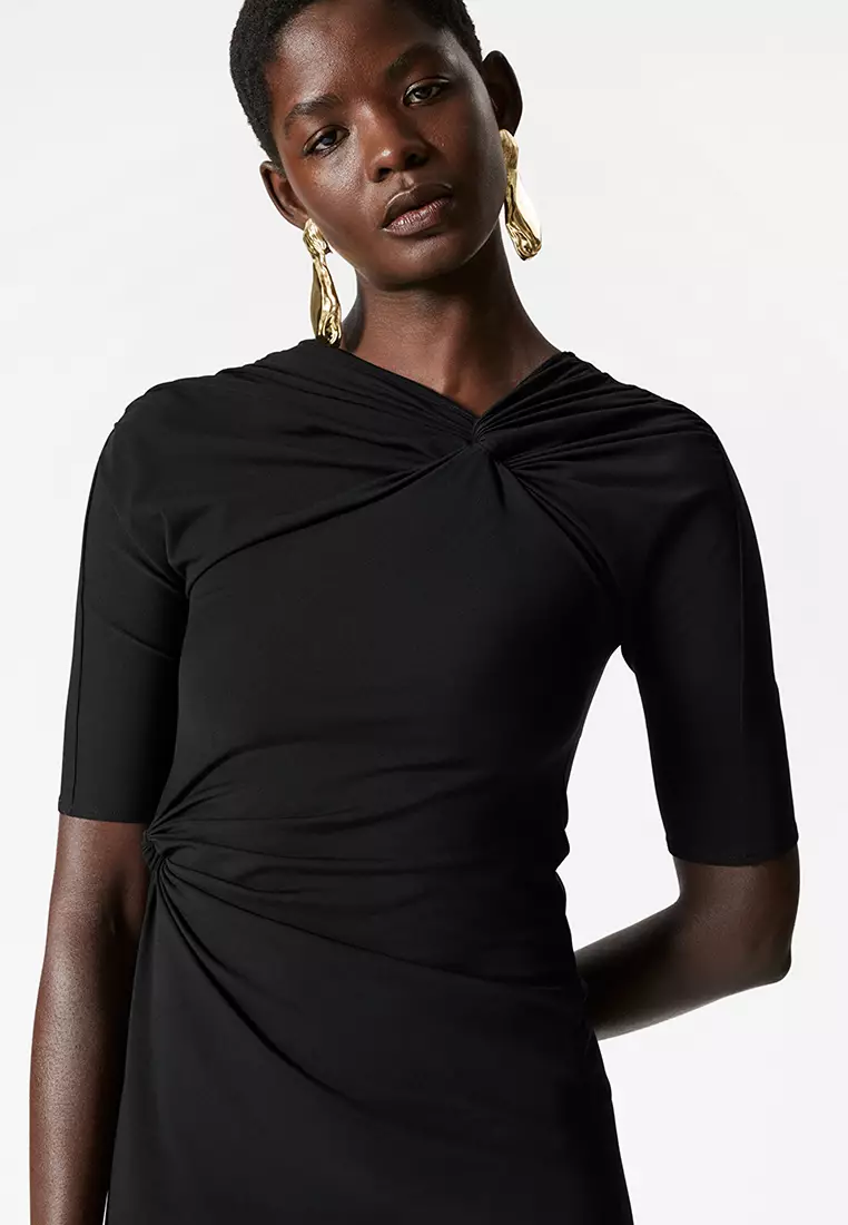 other stories ruched dress Sculptural Ruched Mini Dress - Rust Brown