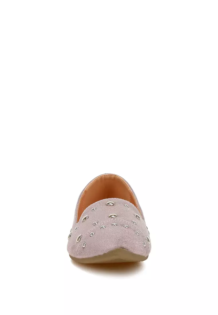 Stud Embellished Ballet Flats in Lilac