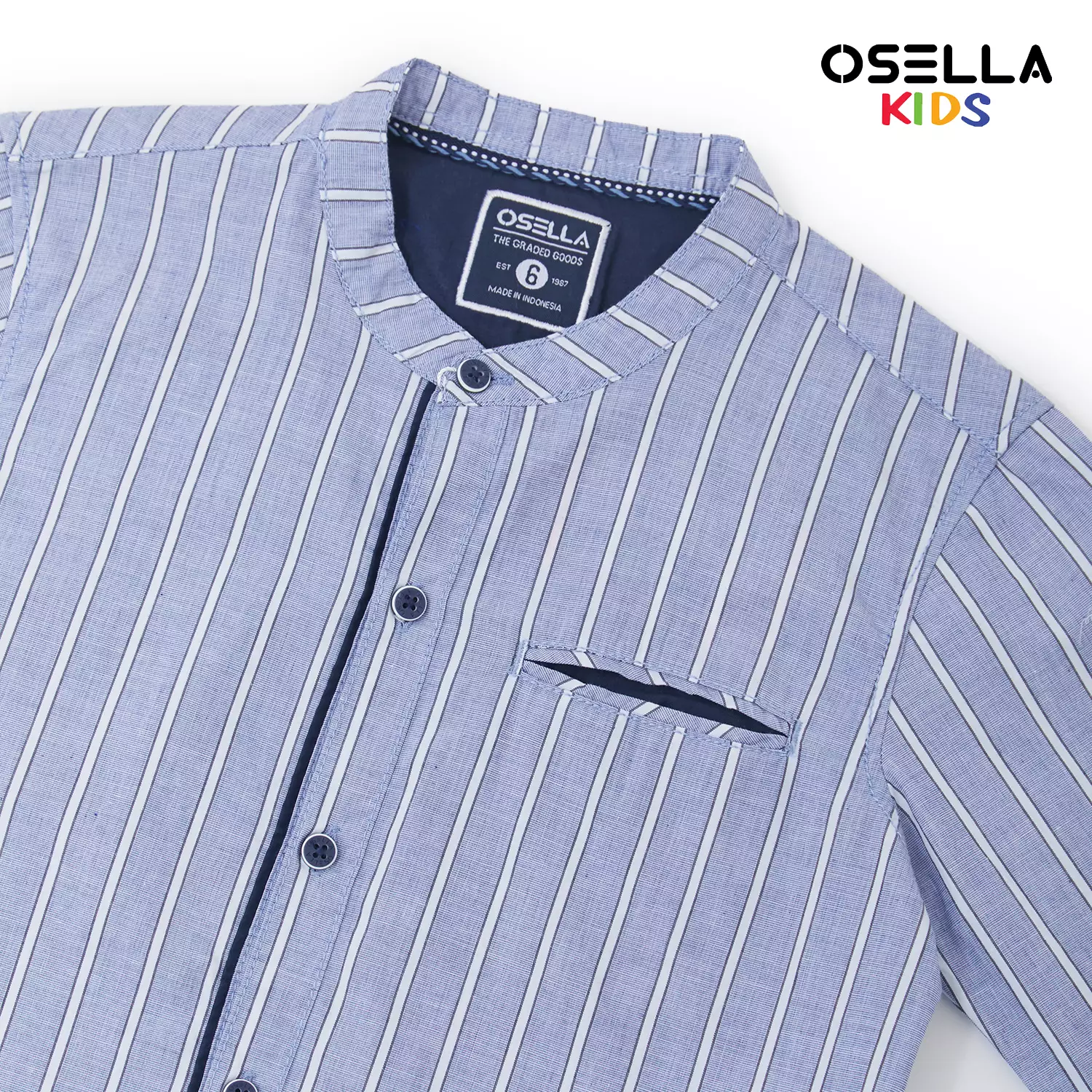 Osella Stripe Pattern Shanghai Collar Long Sleeve Shirt White 2237520442 | Atasan Kemeja Lengan Panjang Anak Laki Laki