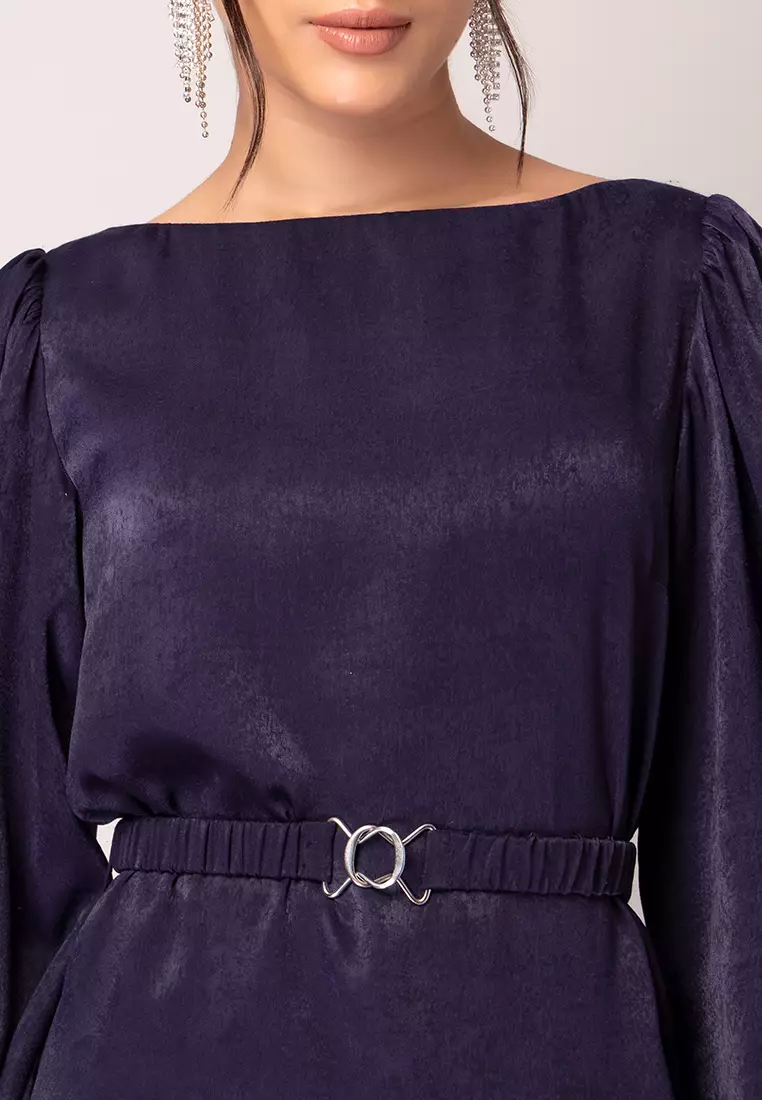Purple Shift Dress With Buckled Belt