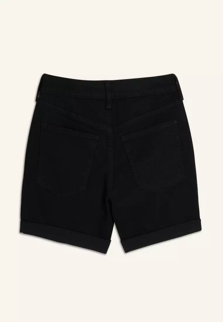 High-Waisted Wow Black-Wash Jean Shorts for Women -- 5-inch inseam