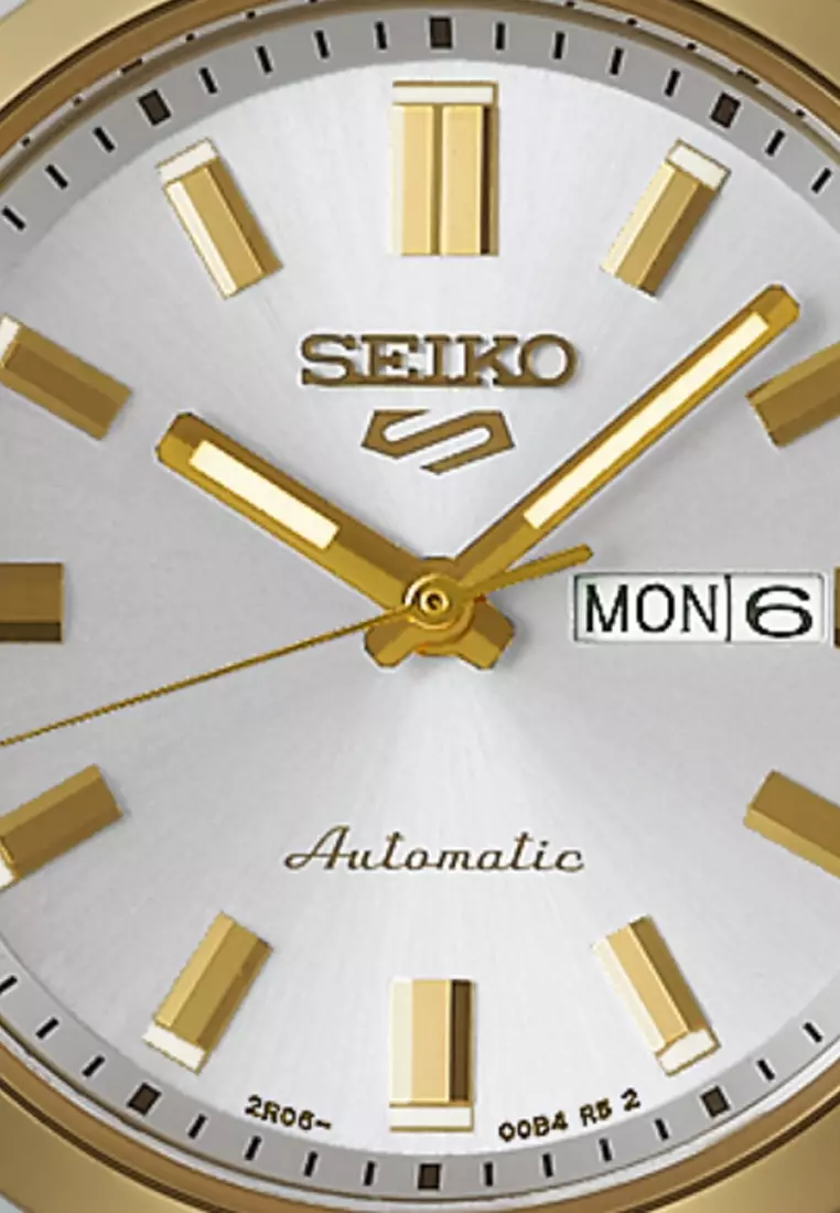 Jam Tangan Wanita Seiko 5 Sport SRE024 SRE024K1 Strap Stainless Steel Dual Tone Silver Gold Color White Stripe Gold
