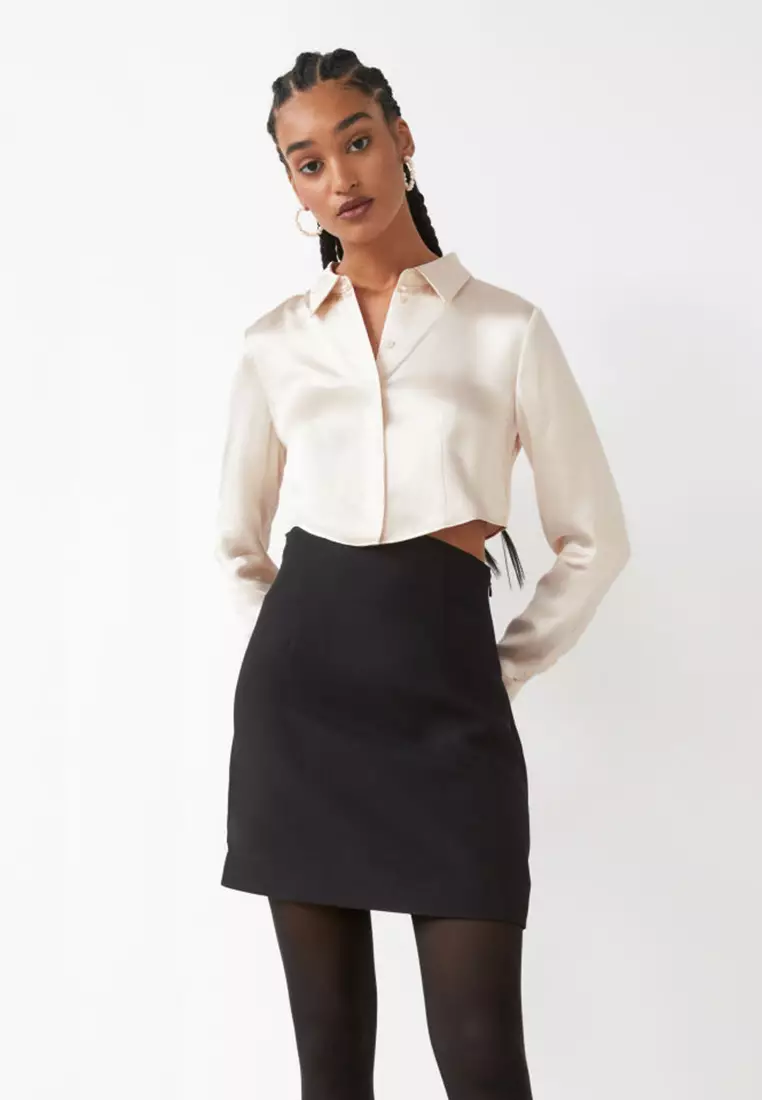 Buy & Other Stories Silk Shirt Skirt Dress in Off White/Black 2024 Online