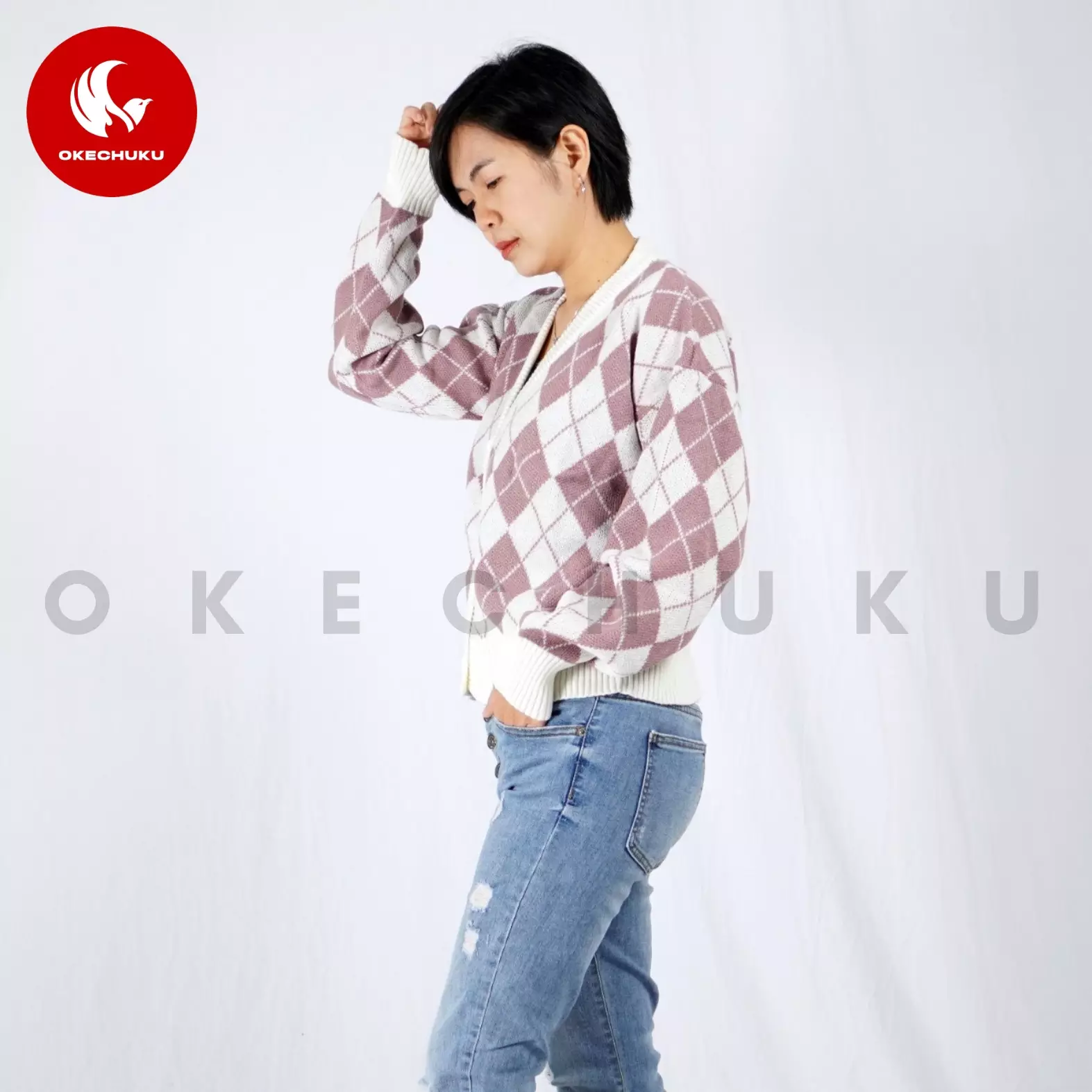 WINDY Cardigan Rajut Wanita Motif Kotak Knit Cardigan Korean Style - NILA