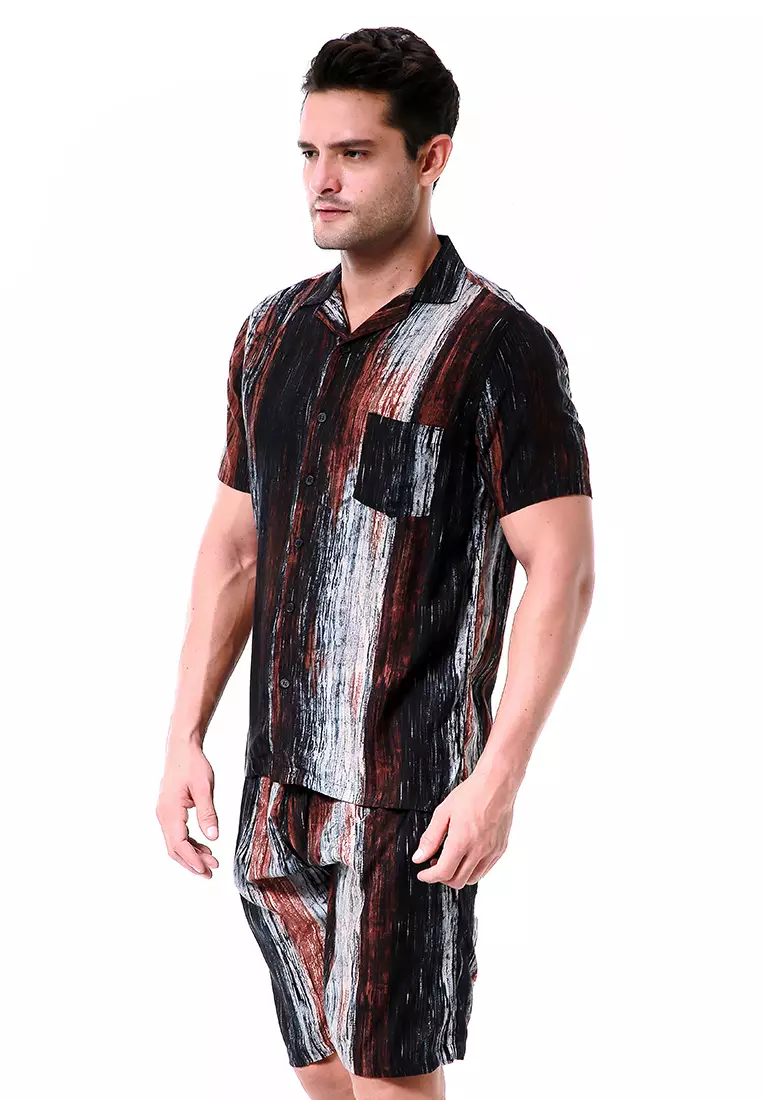 Deon Piyama Pria Fannan Motive Kemeja One Set Lengan Pendek Material Rayon ORIGINAL - Brown