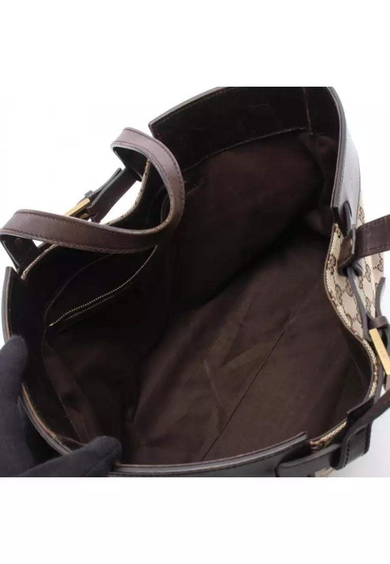 Pre-Loved Gucci GG canvas Handbag tote bag canvas leather beige Dark brown