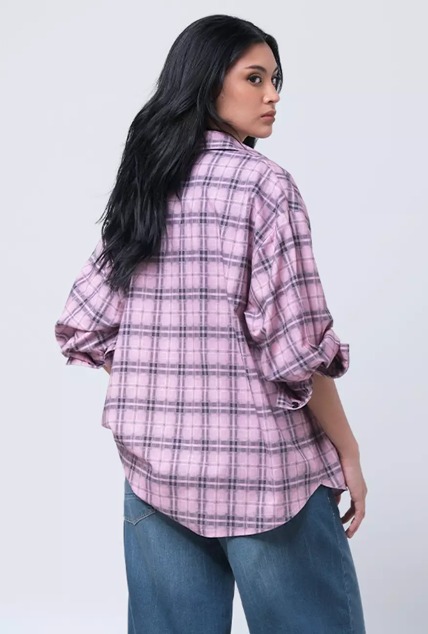 Kemeja Wanita Alanza Pink Black