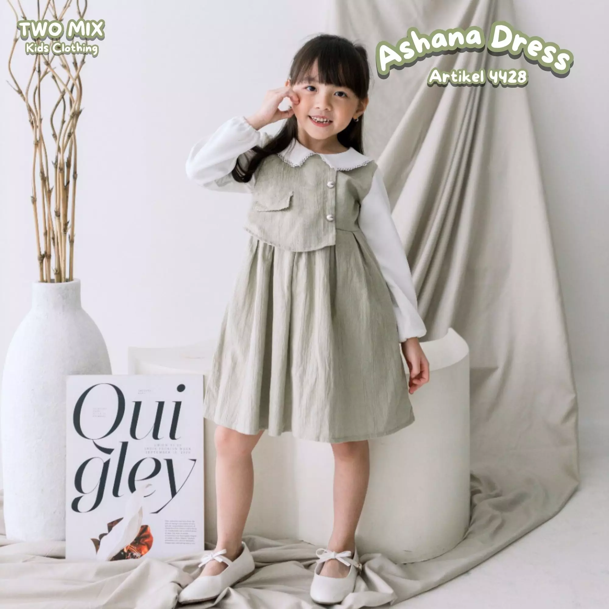 Two Mix - Ashana Dress Anak Perempuan Lebaran 2025 Fashion 1-12 Tahun 4428 Colour Sage