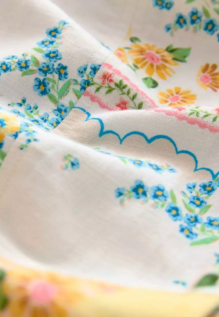 V-Neck Puff Sleeve Mini Dress with Linen