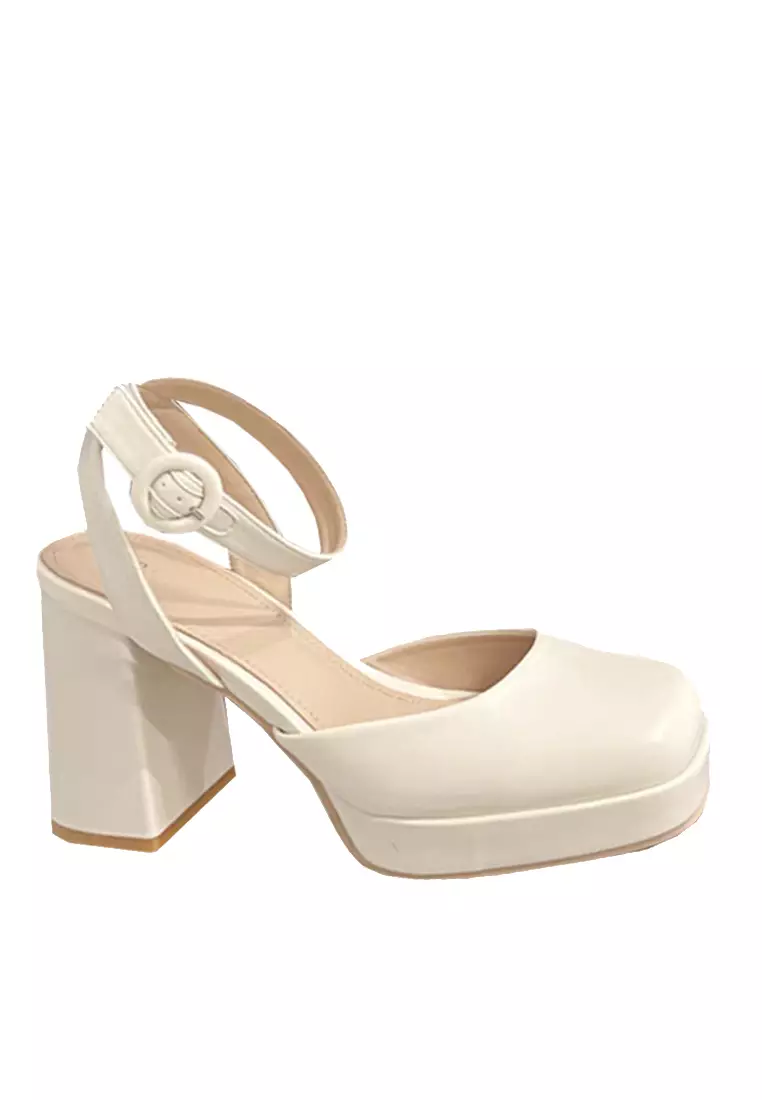 White 3 strap on sale heels