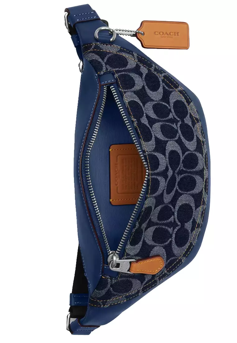 Warren Mini Belt Bag In Signature Denim in Denim/ Deep Blue CY886