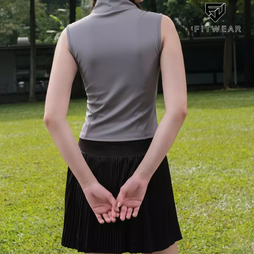 Fitwear Jaket Olahraga Padel Tenis Wanita ALIYAH SLIMFIT SLEEVELESS - GRAY