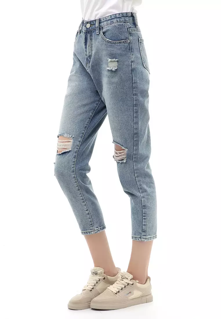 Jourel Long Pants Celana Panjang Jeans Sobek Wanita Desain Stylish Material Denim ORIGINAL - Light Blue