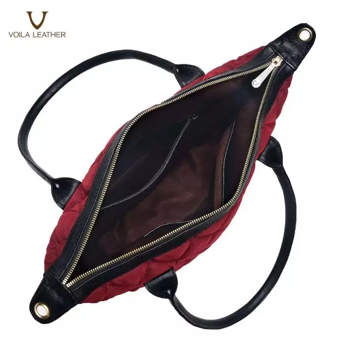 VOILA LEATHER Tas Tote Tas Selempang Wanita Nylon x Kulit Asli Genuine Leather x NylonTote Bag Sling Bag MILKYWAY Maroon