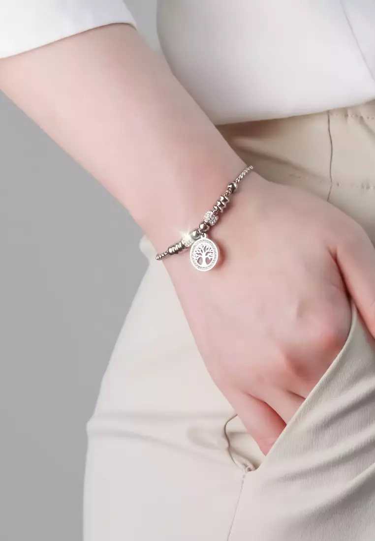 Caterina貝母手鐲搭配Eden生命樹手鍊首飾套裝（銀色）