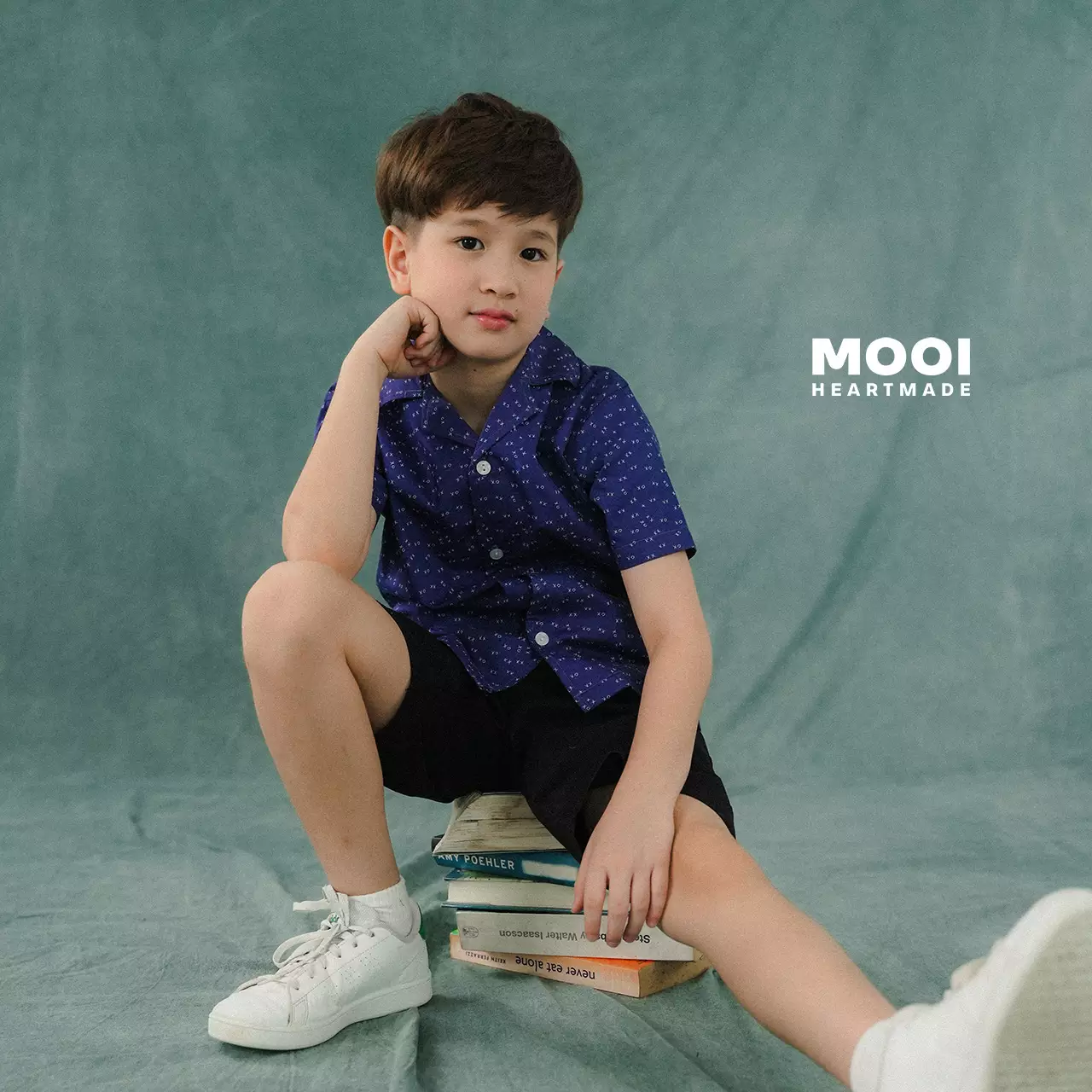 Mooi Kemeja Anak Laki - Laki Kemeja Katun Motif Gama Shirt - Dark Navy