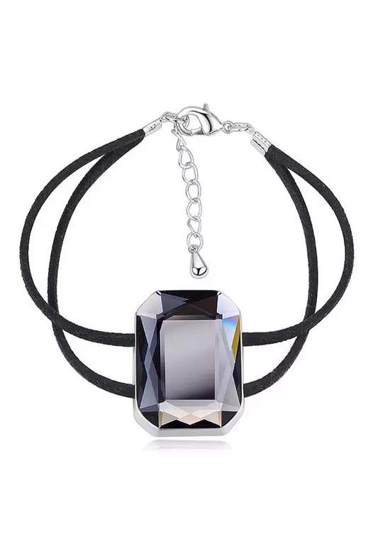 Emerald-Cut Crystal Double Strap Bracelet Embellished with SWAROVSKI® crystals-White Gold/Black