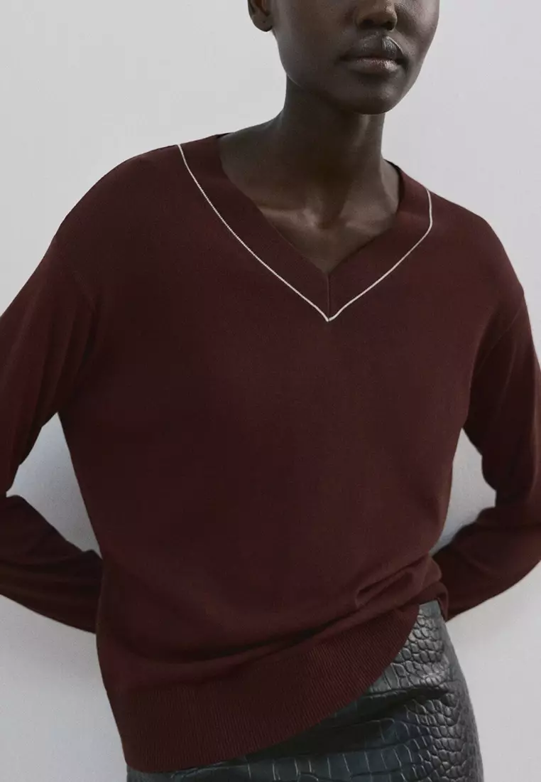 V-Neck with Contrasting Trim Sweater