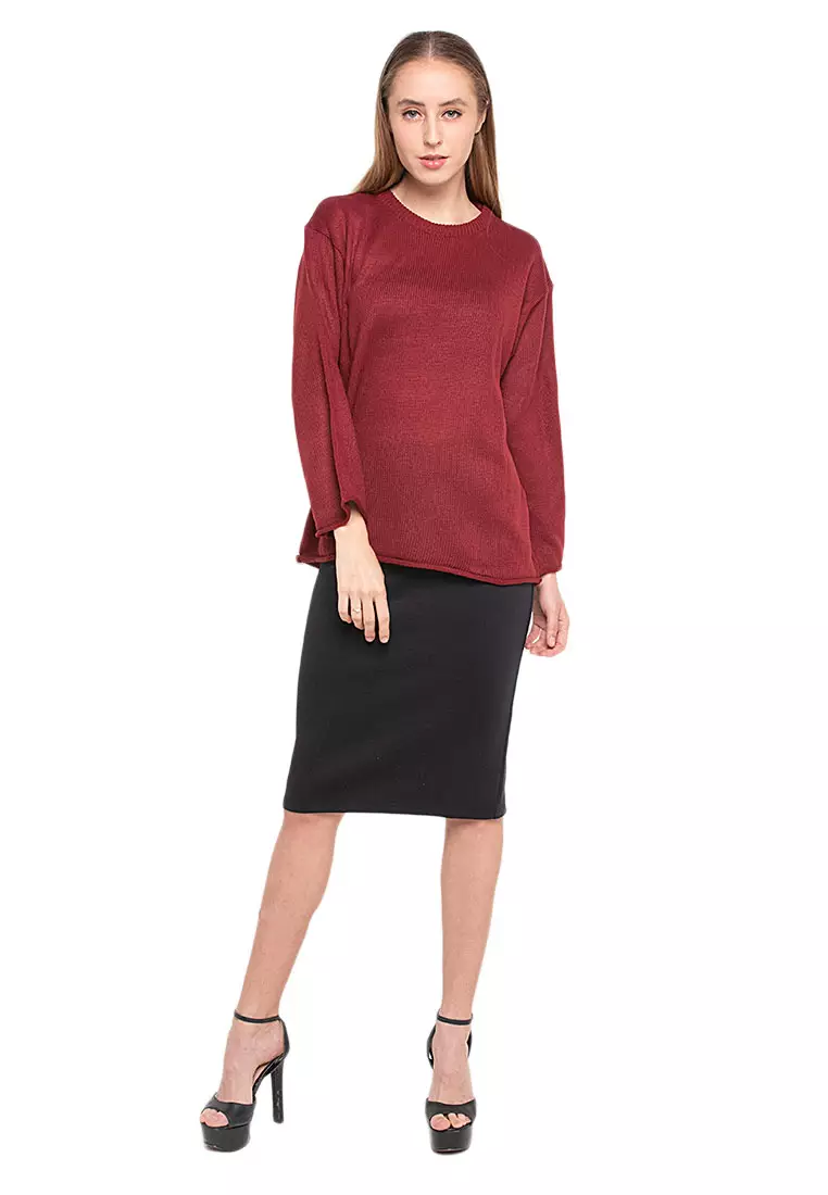 Dallin Sweater Long Sleeves Atasan Wanita Design Kasual Good Quality - Maroon