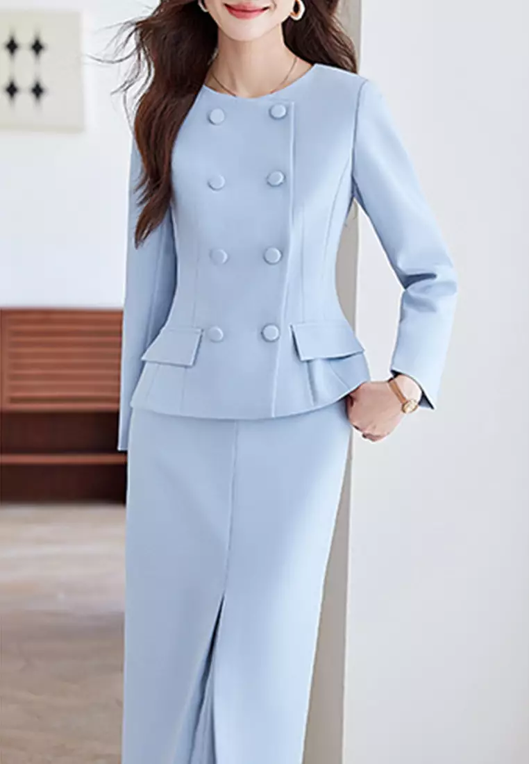 Round Neck Double Breasted Suit Set YGH-EM6621set