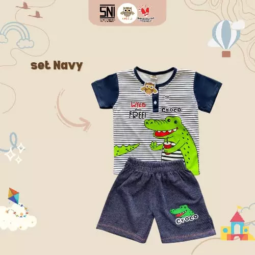 Little J - Setelan Stripe CROCO / Setelan Anak Cowok Motif Printing / Setelan Anak Murah Harian Usia 1 - 5 Tahun SNI