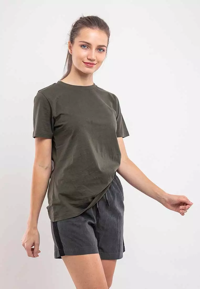 Forest Ladies 100% Cotton Plain Round Neck Tee - 821857B - 45Dk Olive