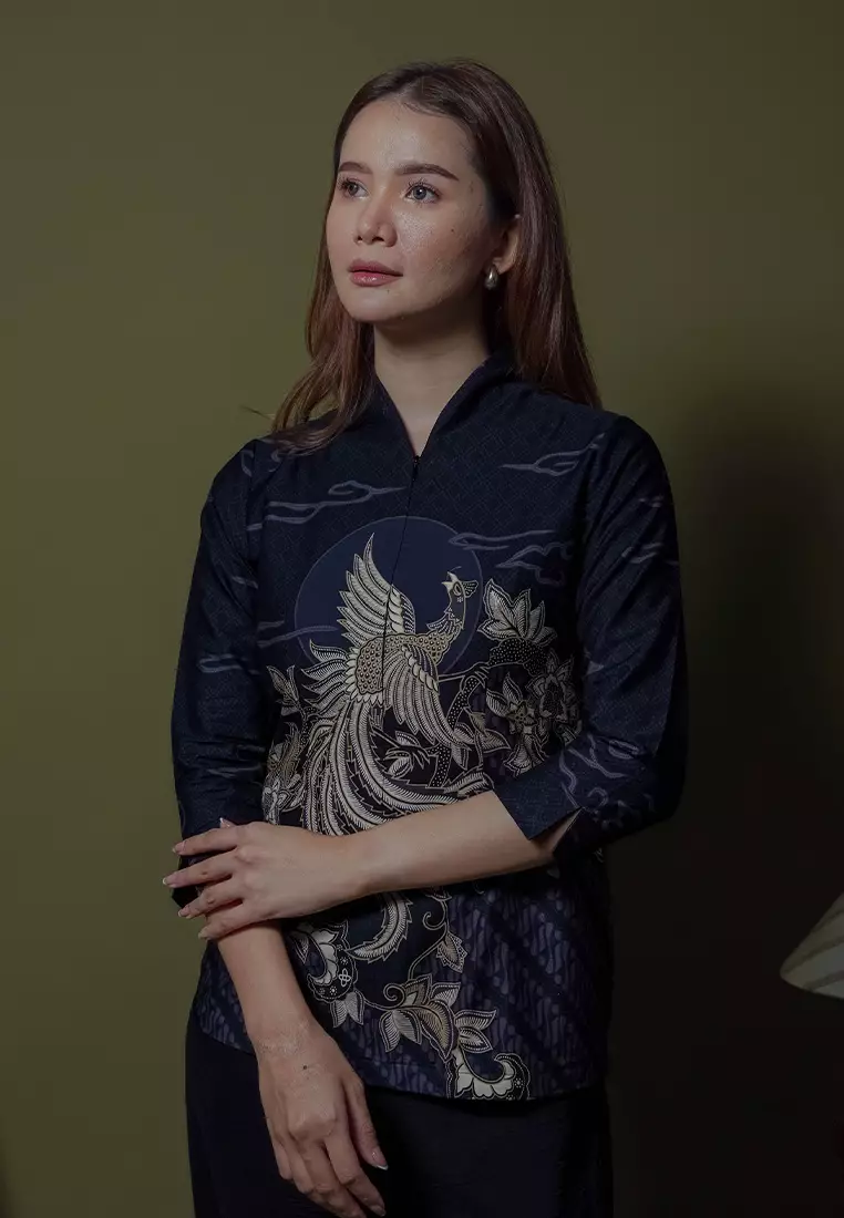 Hadinata Batik Wanita Superfine Blouse Divakar Black