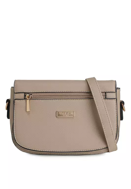 Saffiano Sling Bag With Front Zip