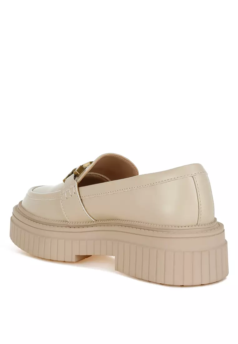 Sepatu Loafer Tebal Horsebit Warna Beige