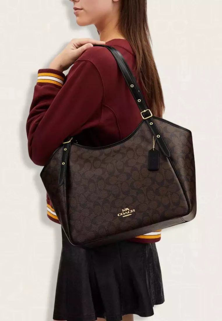 Coach Meadow Shoulder Bag In Signature Canvas Brown Black