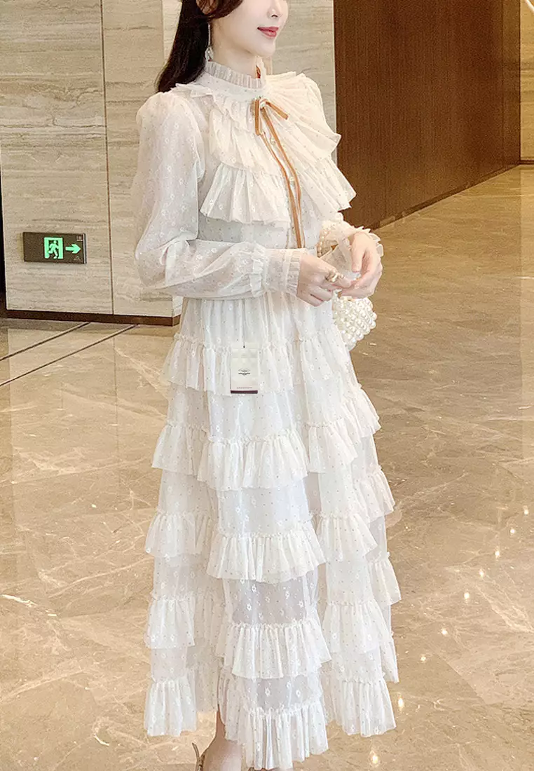 Twenty Eight Shoes VANSA Pressed Ruffle Long Sleeve Dress VCW-Bd