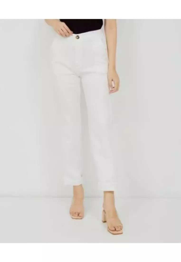 MAYONETTE Amasya Highwaist Pants - Celana Bahan Wanita Korean Style - White
