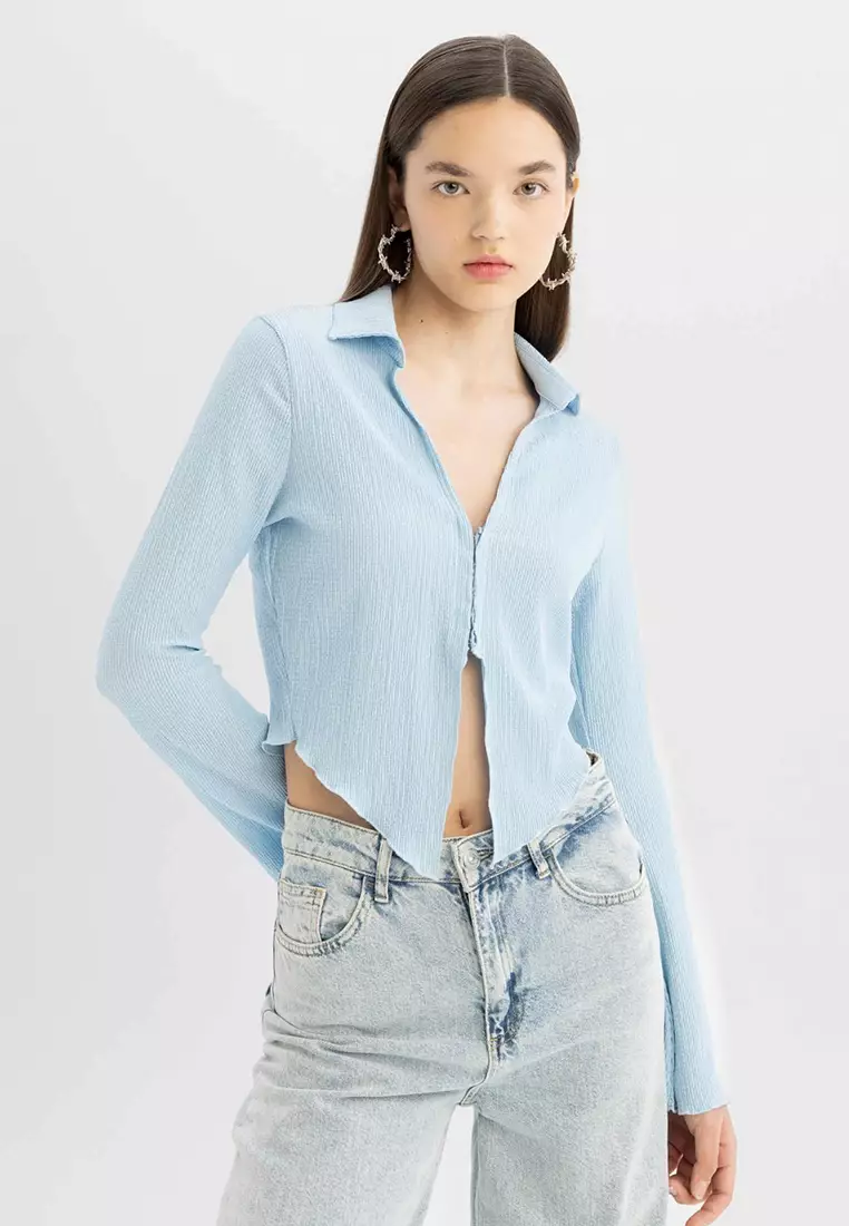 Textured Cropped Shirt